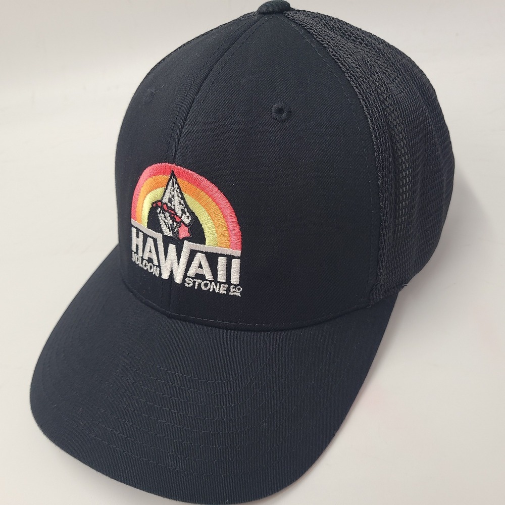 Volcom Hat Fitted One Size Trucker Mesh Black Hawaii Stone Rainbow Surf Skate